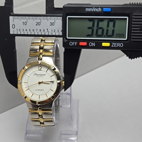 Precision Gruen Watch Mens 36mm Silver Gold Two Toned Date New Battery - Picture 4 of 11